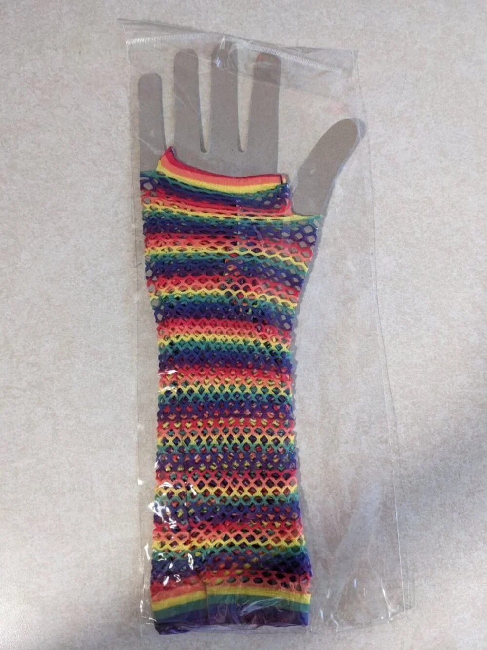 Rainbow Fishnet Fingerless Gloves Elbow Length Neon Party Costume Accessory